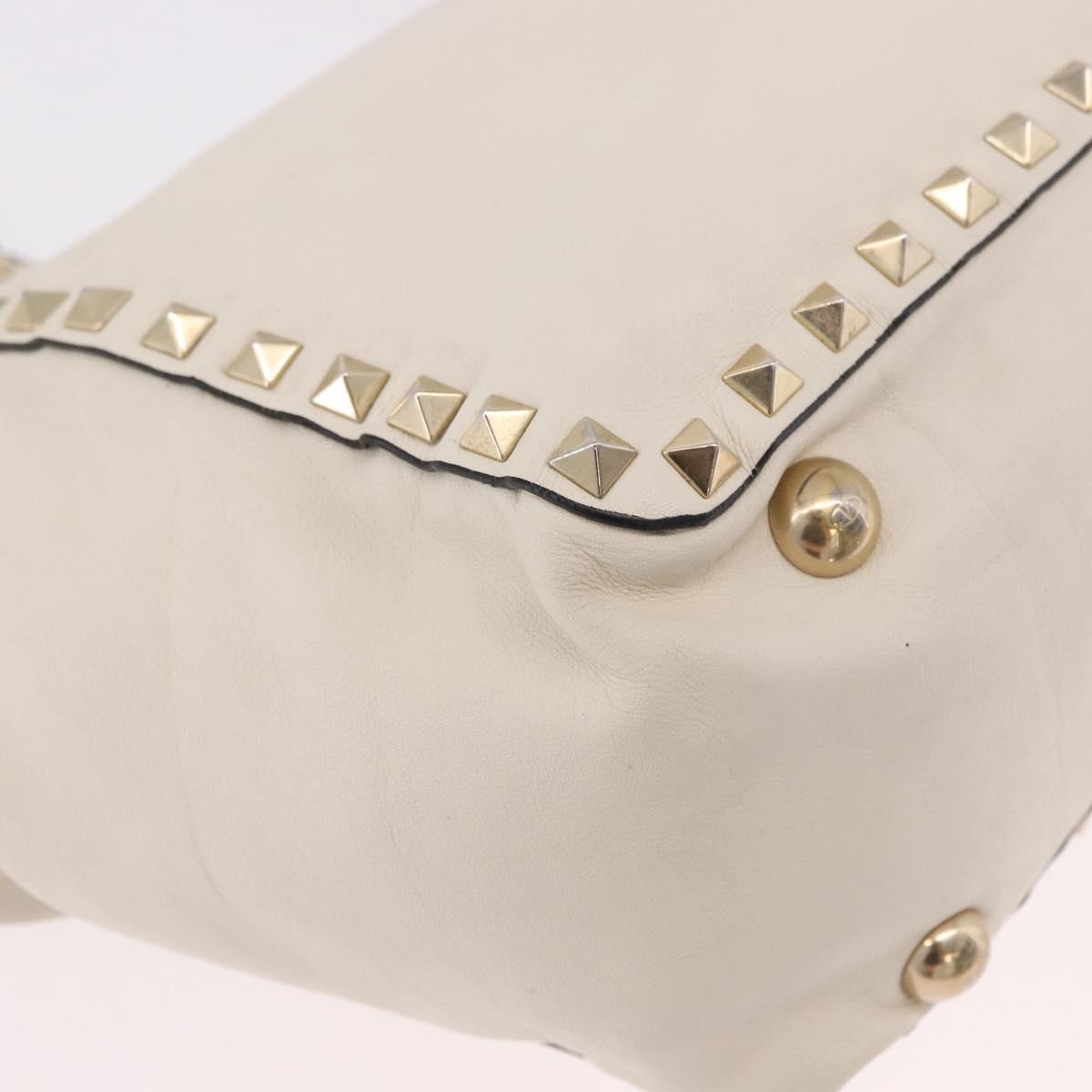 VALENTINO Studs Tote Bag Leather 2way White Gold Auth BA13505