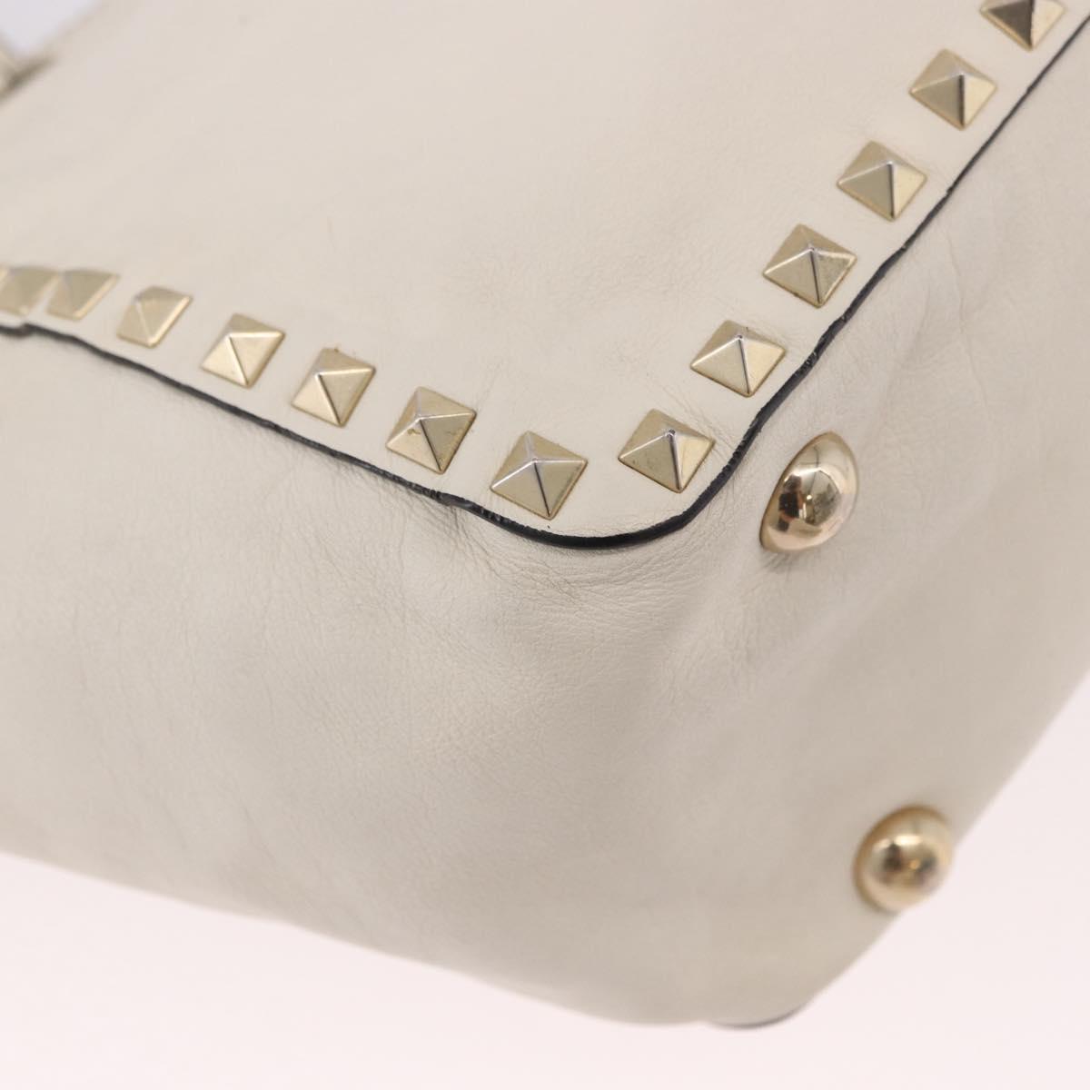 VALENTINO Studs Tote Bag Leather 2way White Gold Auth BA13505