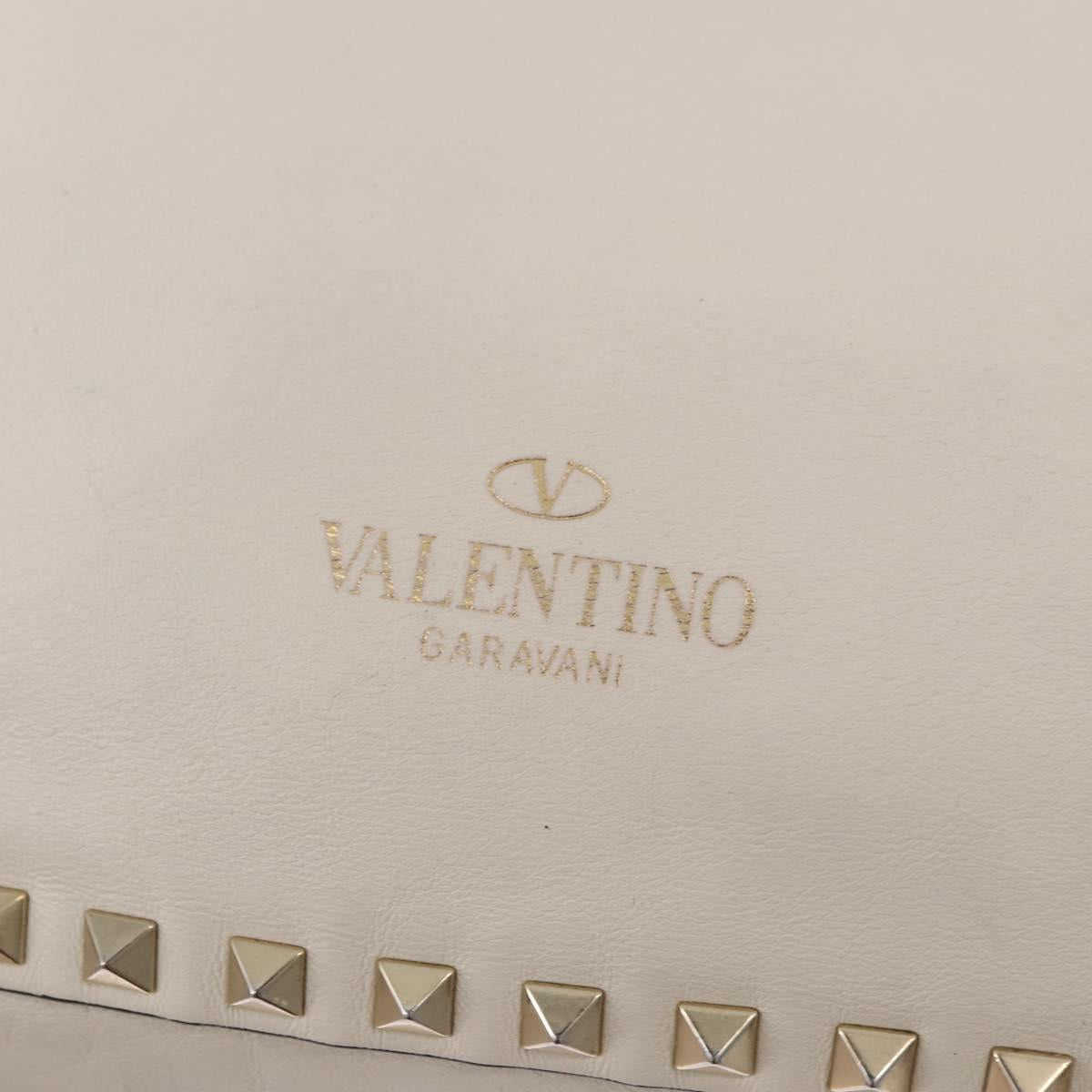 VALENTINO Studs Tote Bag Leather 2way White Gold Auth BA13505