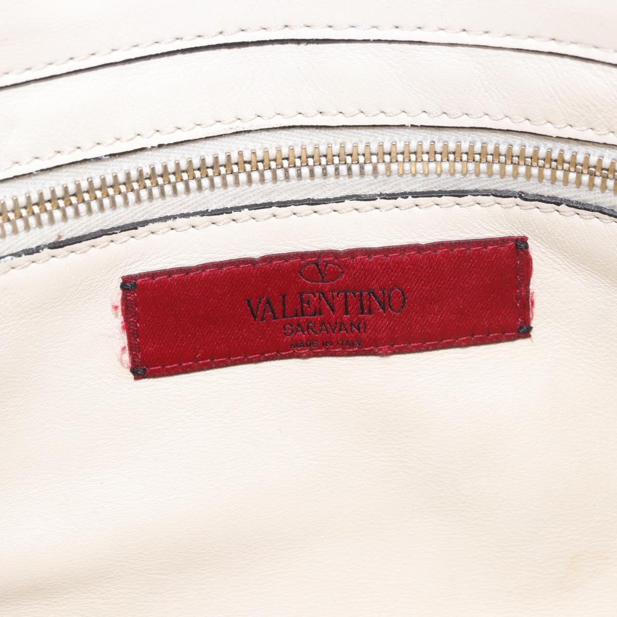 VALENTINO Studs Tote Bag Leather 2way White Gold Auth BA13505