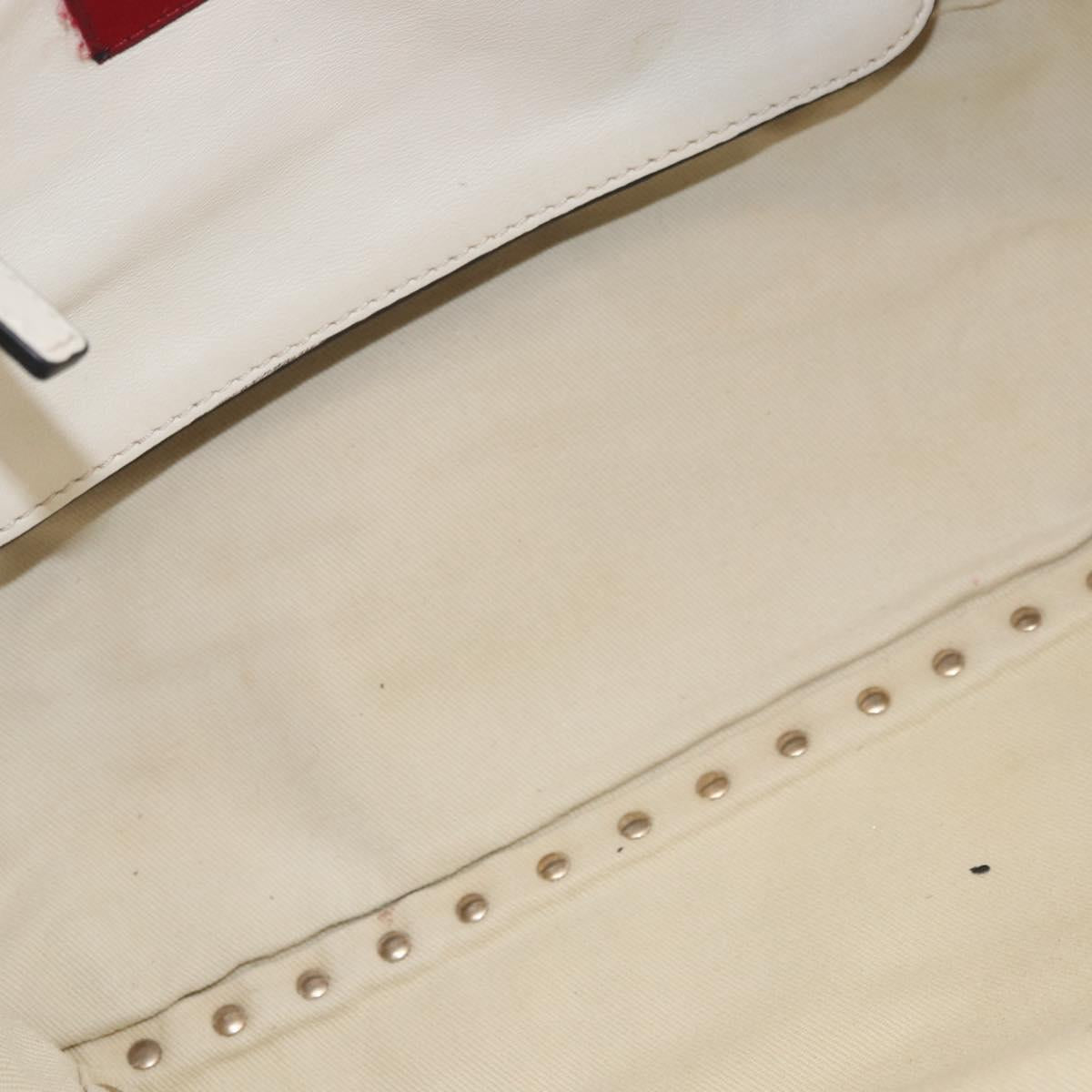 VALENTINO Studs Tote Bag Leather 2way White Gold Auth BA13505