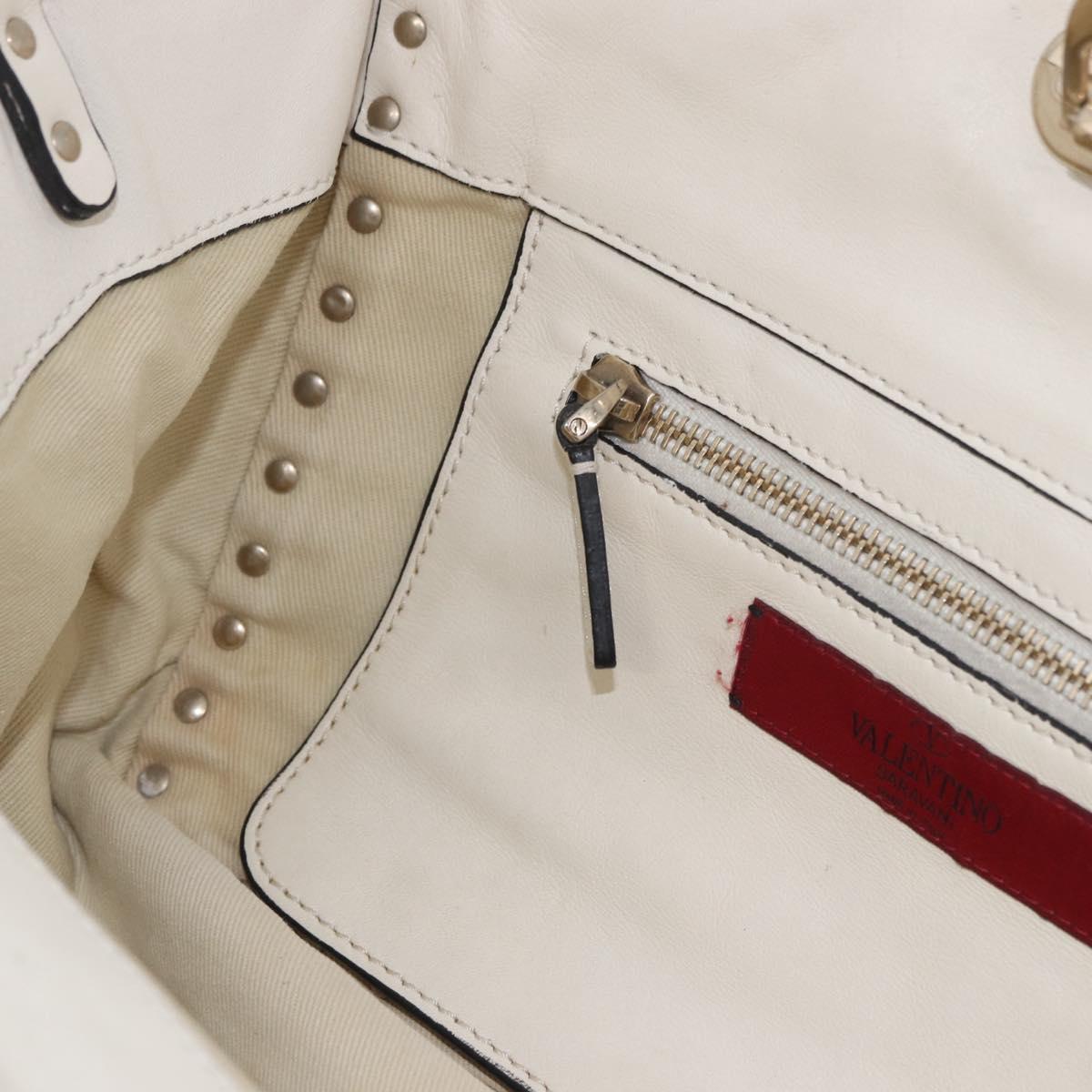 VALENTINO Studs Tote Bag Leather 2way White Gold Auth BA13505