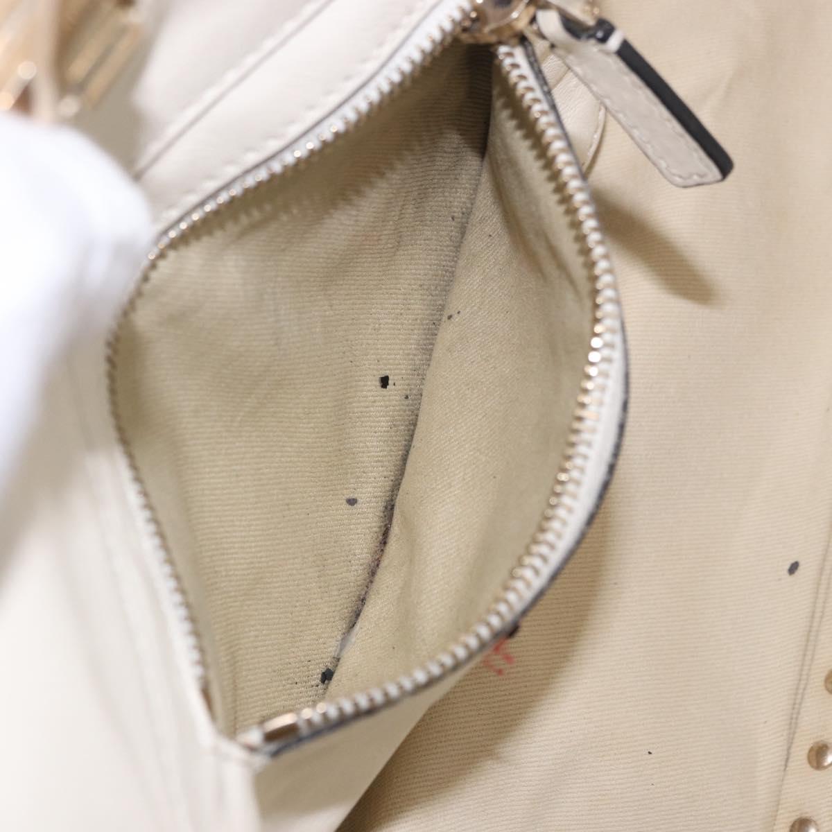 VALENTINO Studs Tote Bag Leather 2way White Gold Auth BA13505