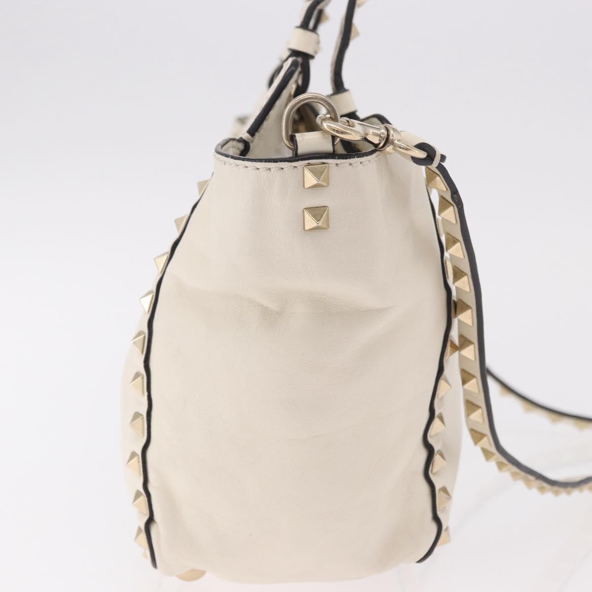 VALENTINO Studs Tote Bag Leather 2way White Gold Auth BA13505