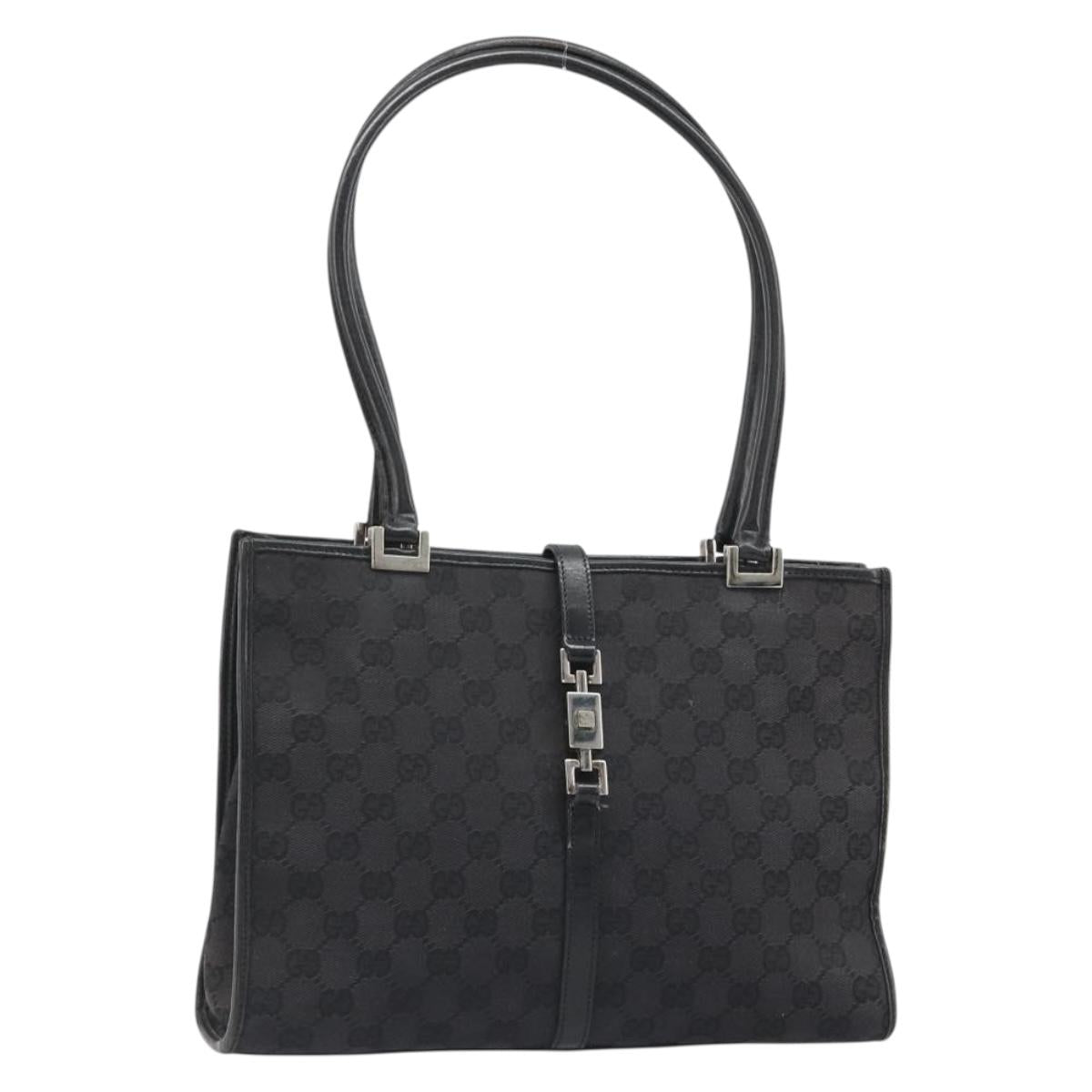 GUCCI GG Canvas Jackie Tote Bag Black Silver 002 1073 Auth BA13509A