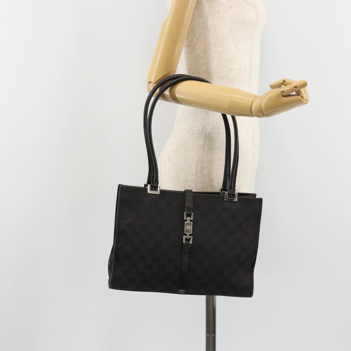 GUCCI GG Canvas Jackie Tote Bag Black Silver 002 1073 Auth BA13509A