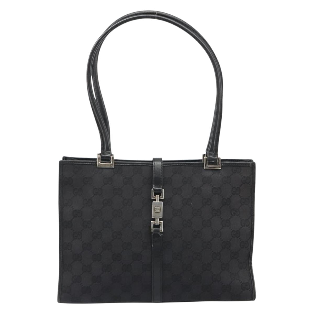 GUCCI GG Canvas Jackie Tote Bag Black Silver 002 1073 Auth BA13509A