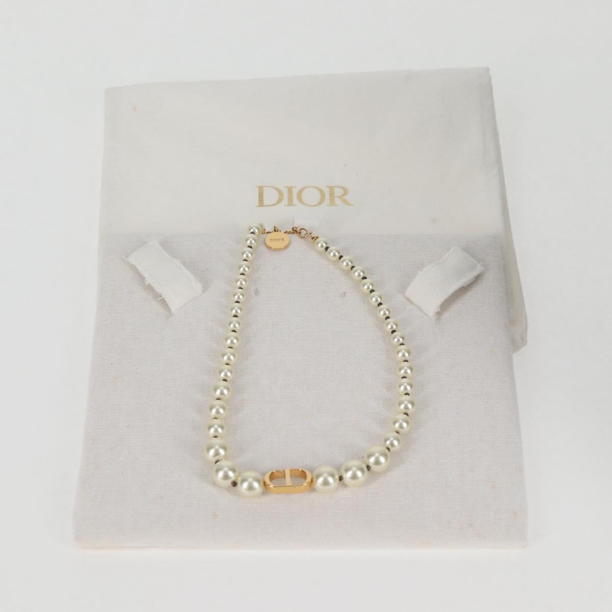Christian Dior Necklace Pearl White Auth BA1350