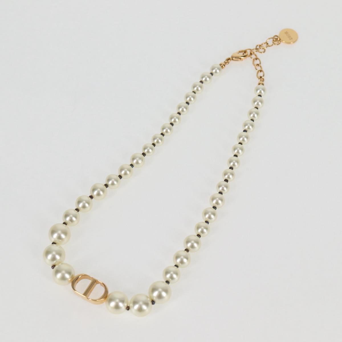Christian Dior Necklace Pearl White Auth BA1350
