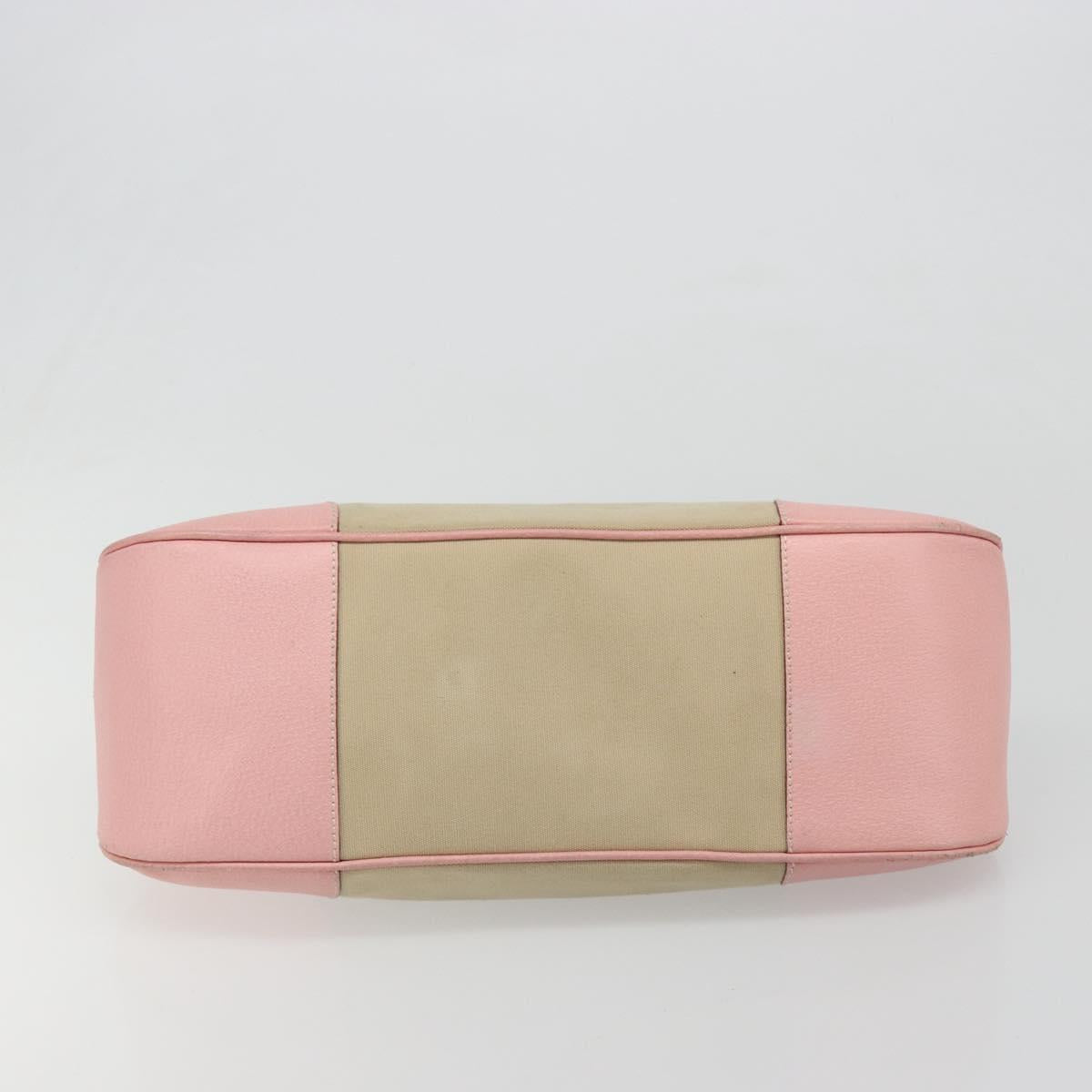 PRADA Hand Bag Canvas Beige Silver Auth BA13510A