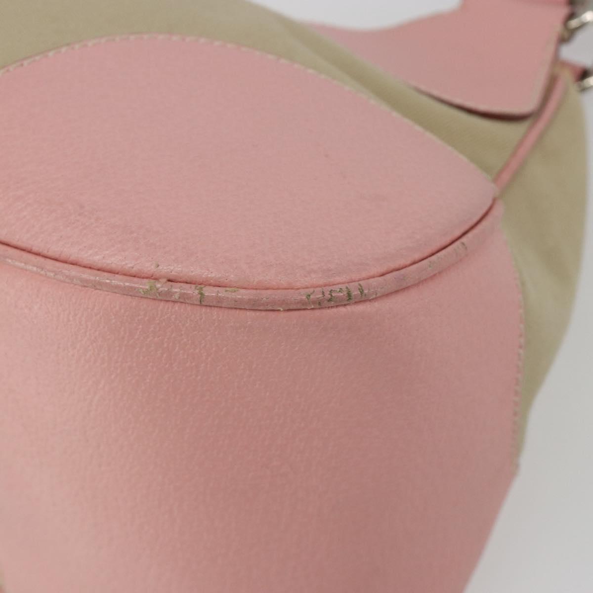 PRADA Hand Bag Canvas Beige Silver Auth BA13510A