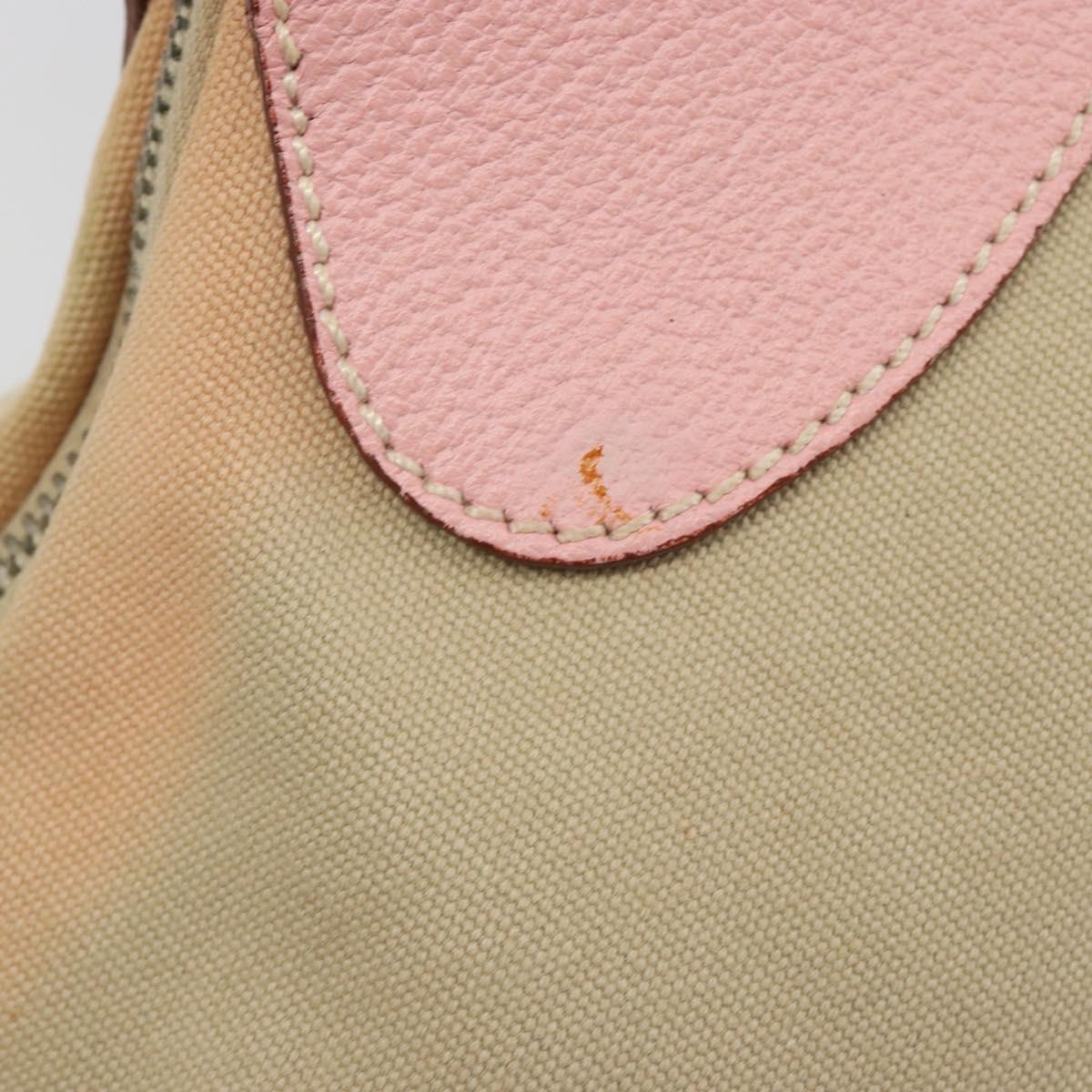 PRADA Hand Bag Canvas Beige Silver Auth BA13510A