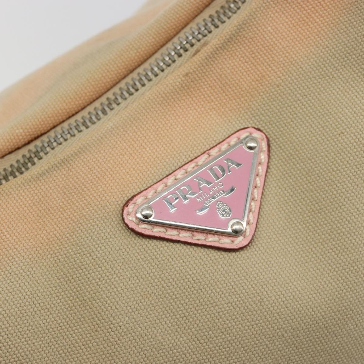 PRADA Hand Bag Canvas Beige Silver Auth BA13510A