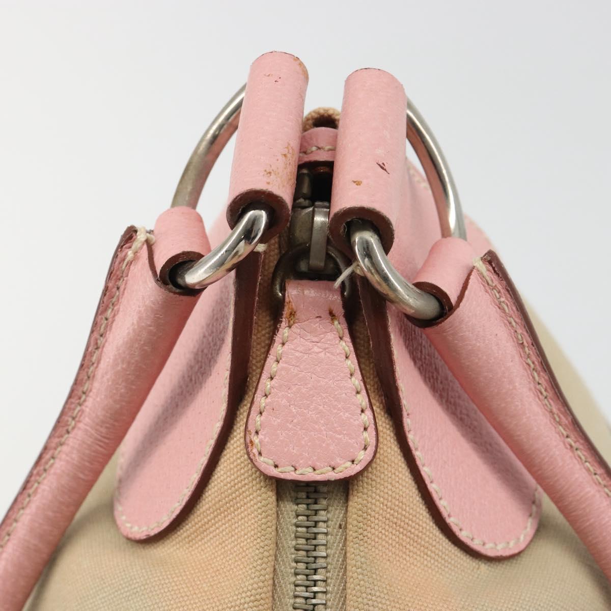 PRADA Hand Bag Canvas Beige Silver Auth BA13510A