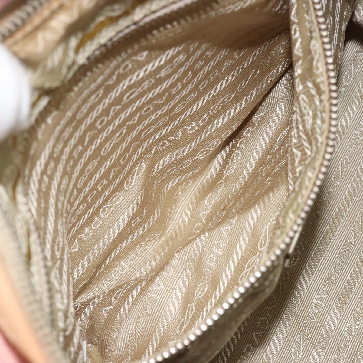 PRADA Hand Bag Canvas Beige Silver Auth BA13510A