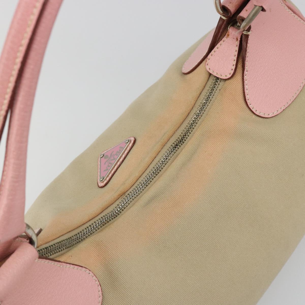 PRADA Hand Bag Canvas Beige Silver Auth BA13510A