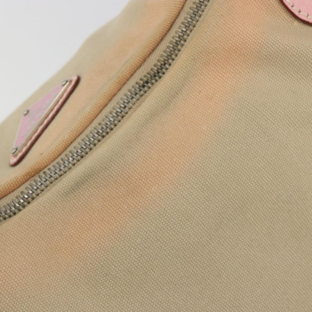 PRADA Hand Bag Canvas Beige Silver Auth BA13510A