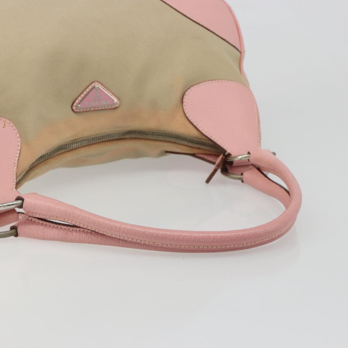 PRADA Hand Bag Canvas Beige Silver Auth BA13510A