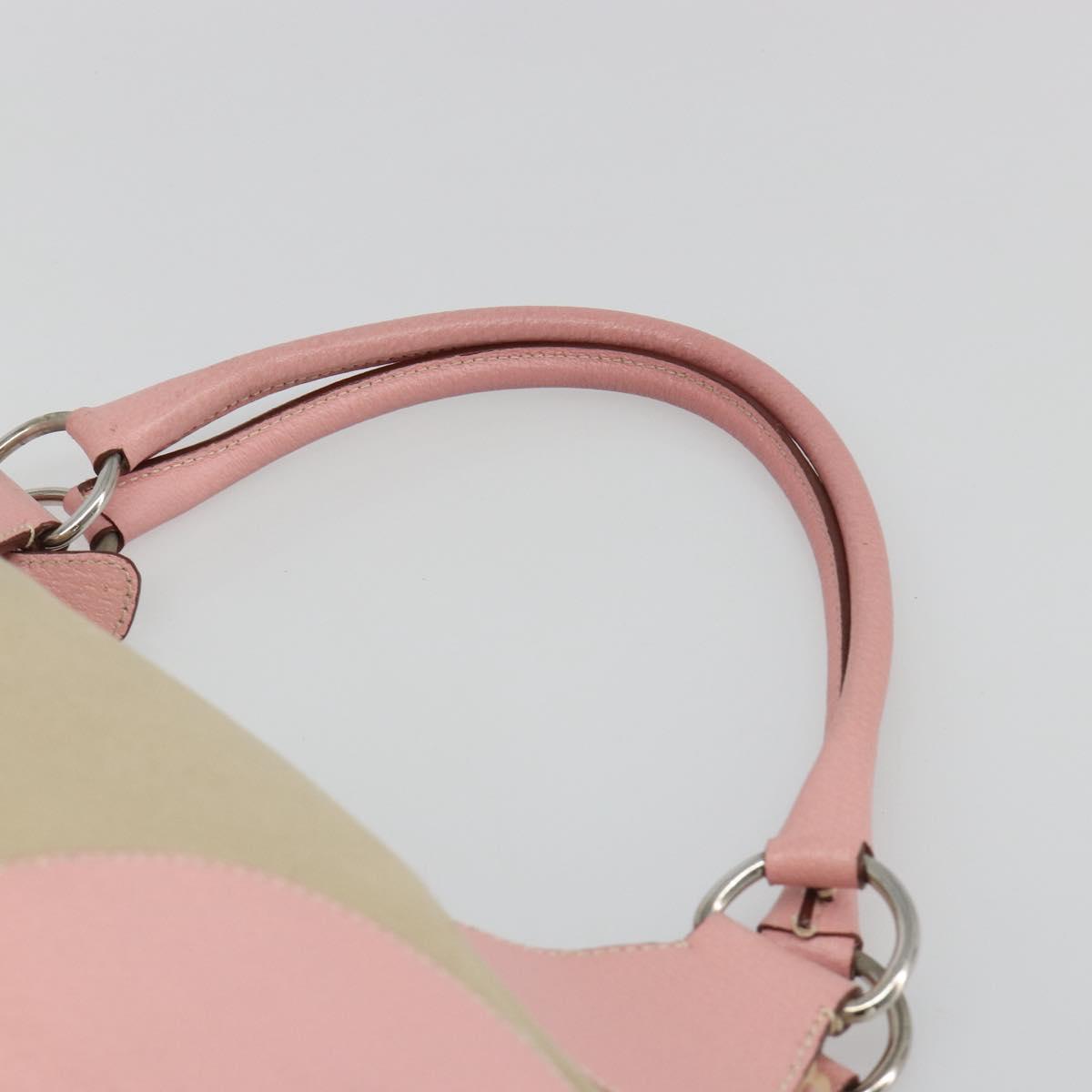 PRADA Hand Bag Canvas Beige Silver Auth BA13510A