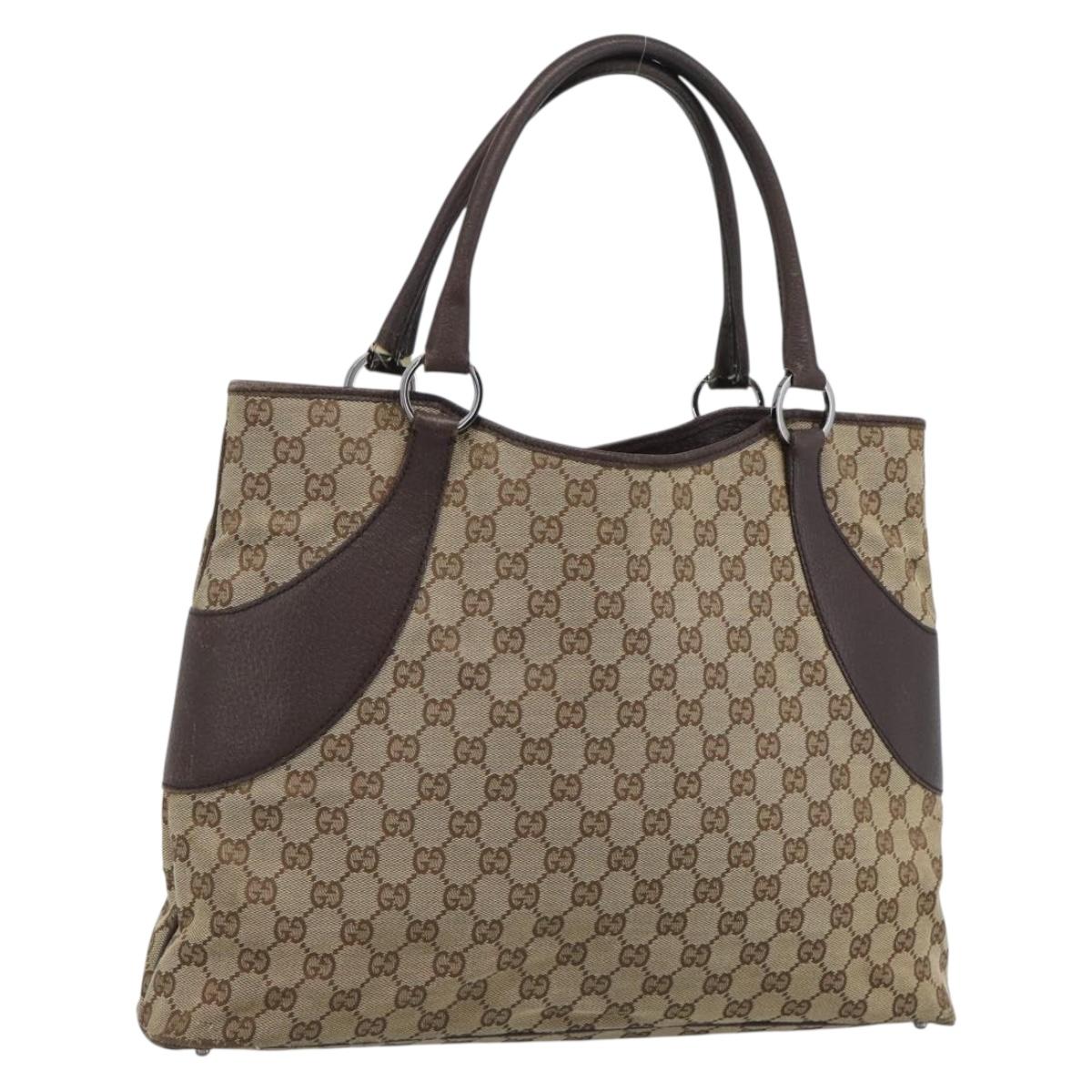 GUCCI GG Canvas Tote Bag Beige Silver Auth BA13511