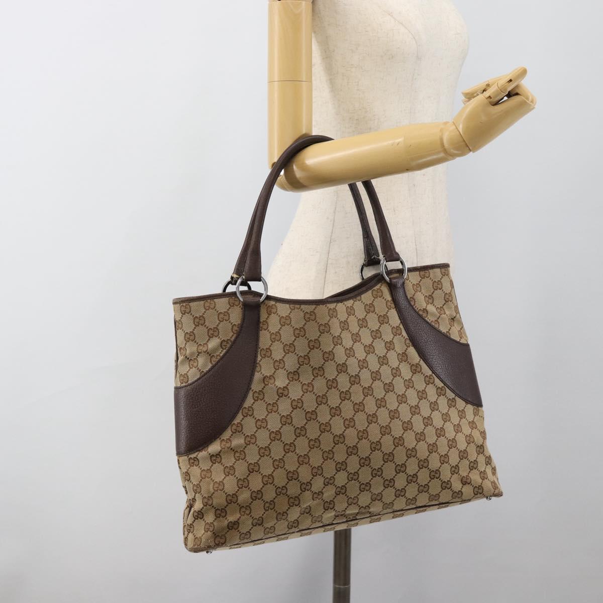 GUCCI GG Canvas Tote Bag Beige Silver Auth BA13511