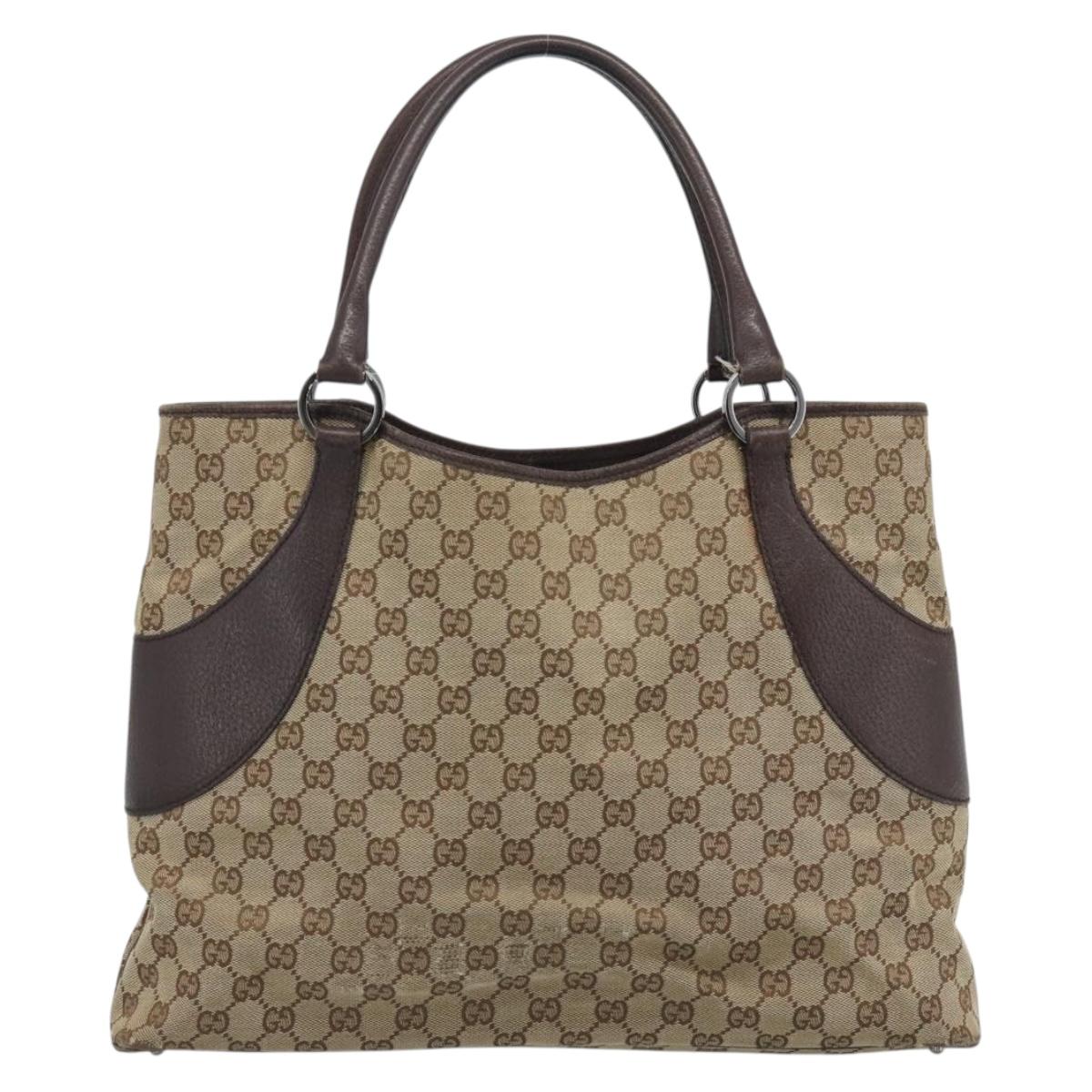 GUCCI GG Canvas Tote Bag Beige Silver Auth BA13511