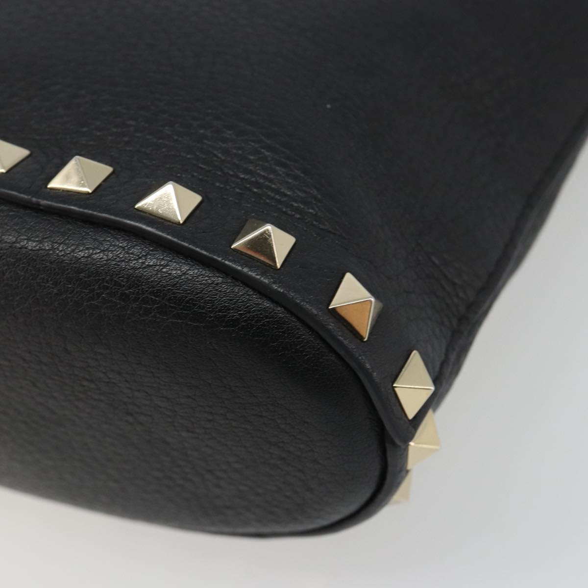 VALENTINO Studs Hand Bag Leather 2way Black Gold Auth BA13515V