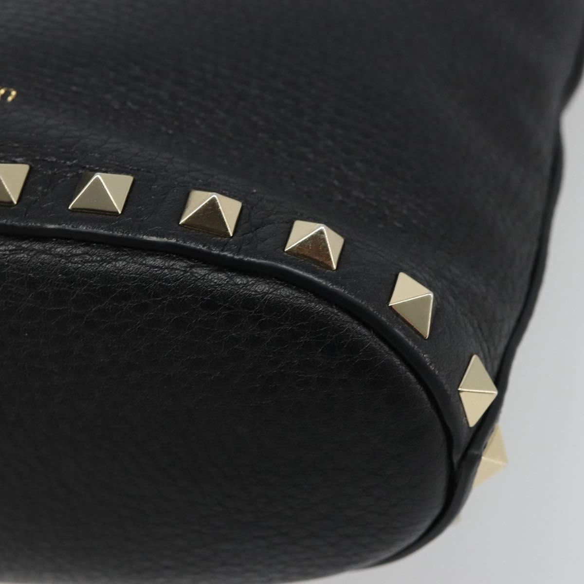 VALENTINO Studs Hand Bag Leather 2way Black Gold Auth BA13515V