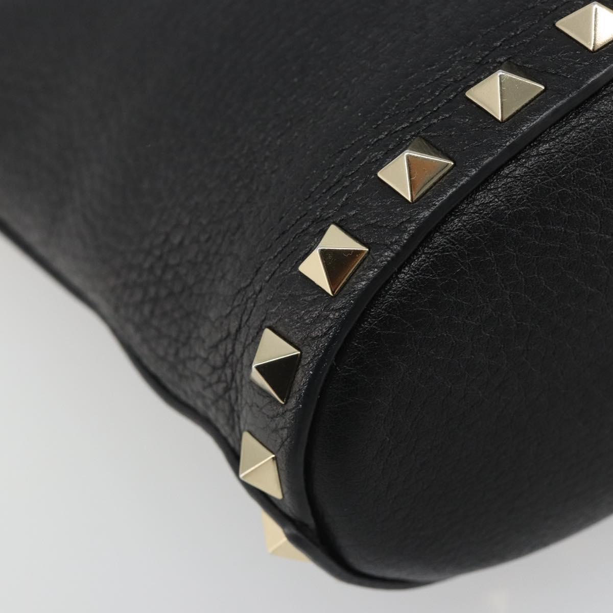 VALENTINO Studs Hand Bag Leather 2way Black Gold Auth BA13515V