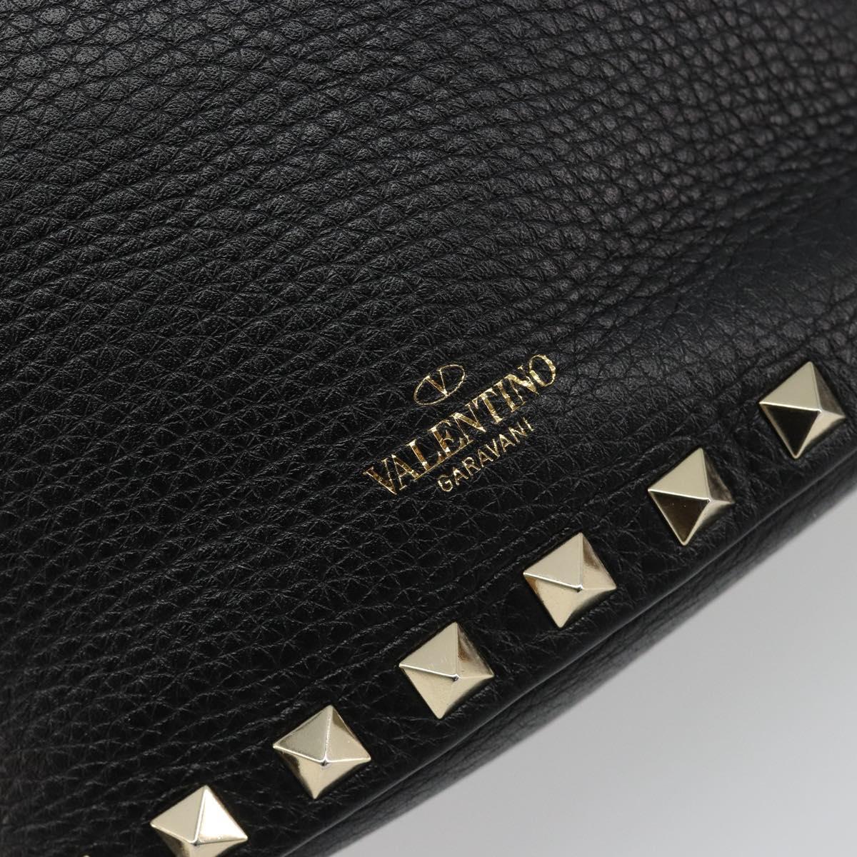 VALENTINO Studs Hand Bag Leather 2way Black Gold Auth BA13515V