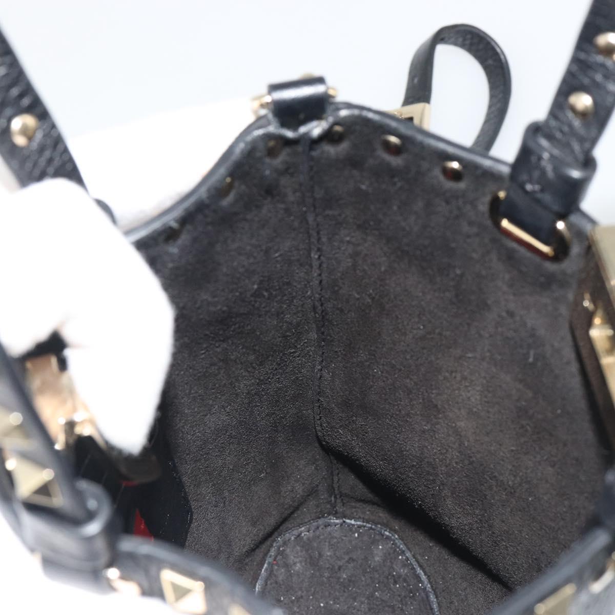 VALENTINO Studs Hand Bag Leather 2way Black Gold Auth BA13515V