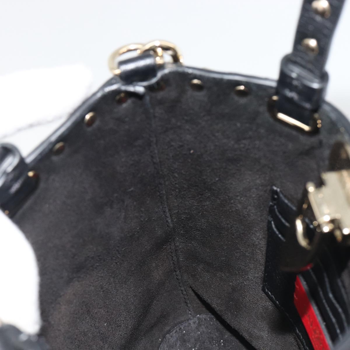 VALENTINO Studs Hand Bag Leather 2way Black Gold Auth BA13515V