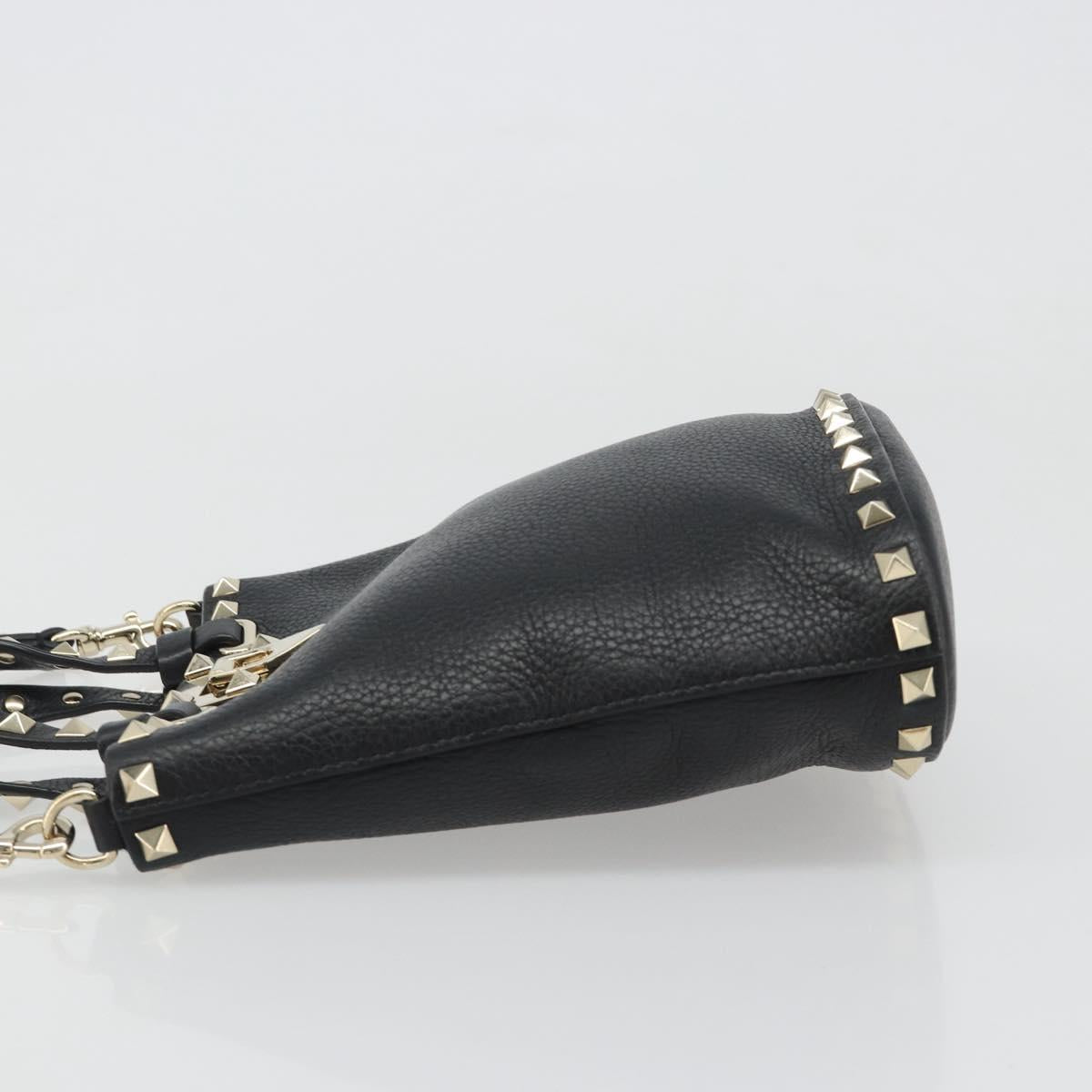 VALENTINO Studs Hand Bag Leather 2way Black Gold Auth BA13515V