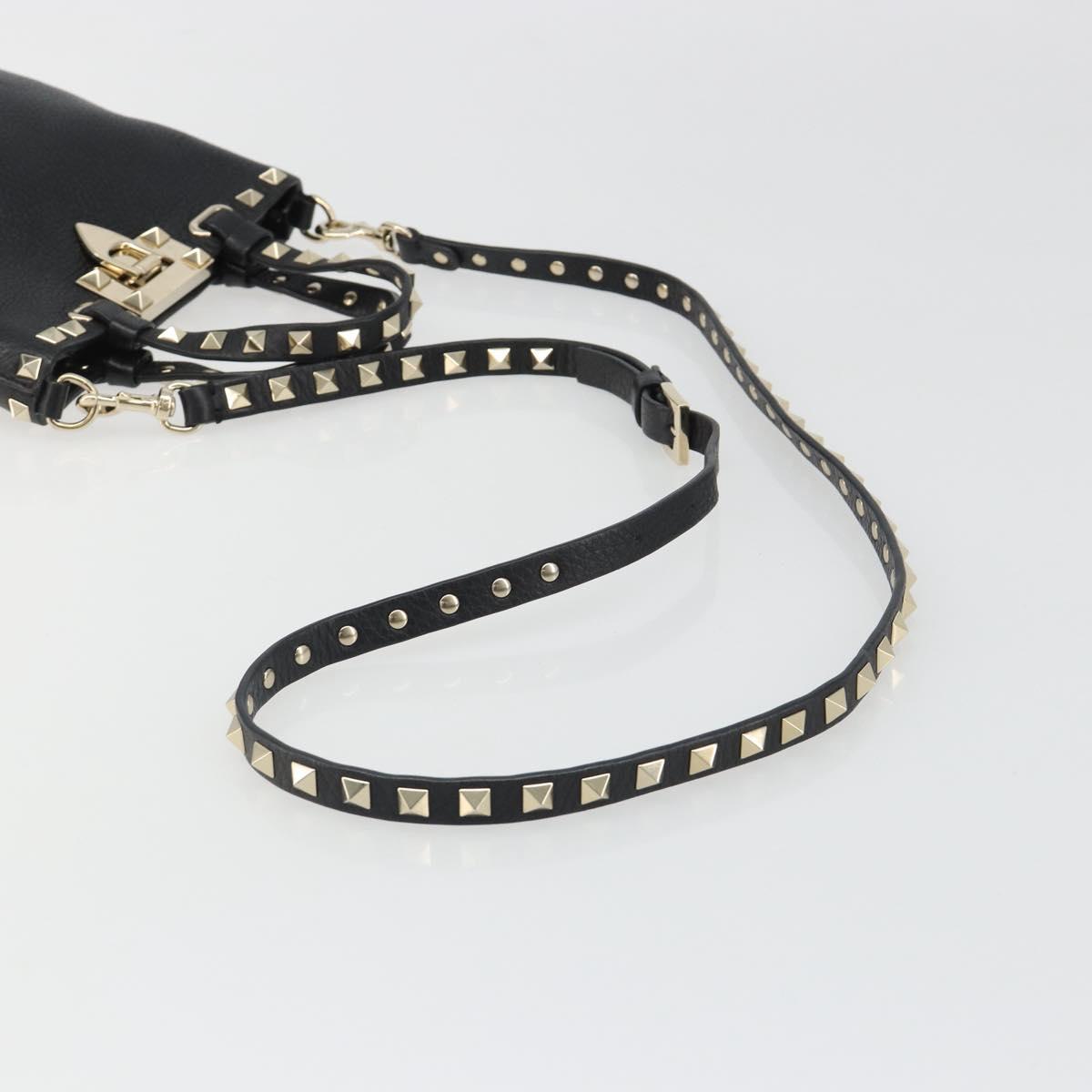 VALENTINO Studs Hand Bag Leather 2way Black Gold Auth BA13515V