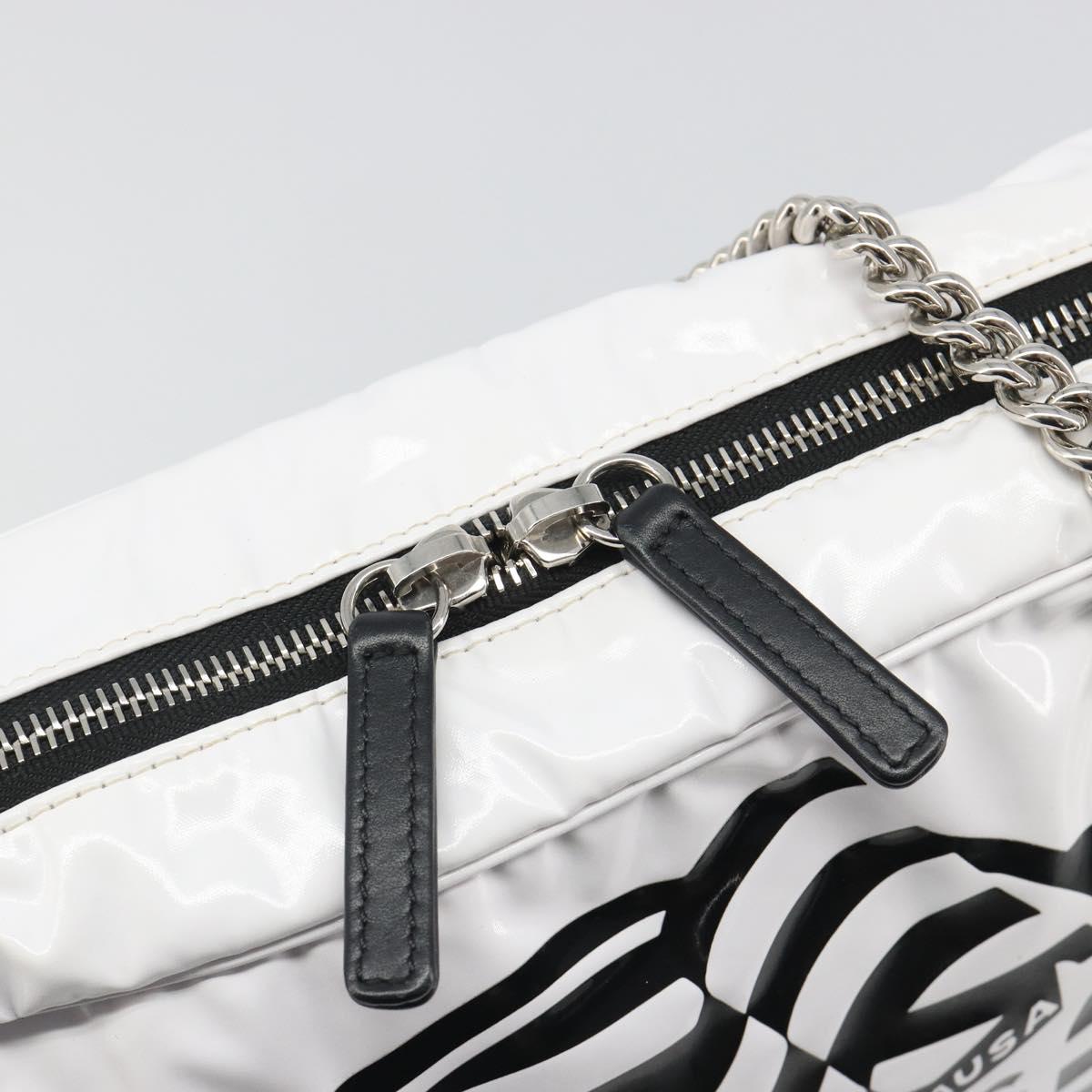 CHANEL La Pausa Chain Bag Patent leather White Silver CC Auth BA13516SAM