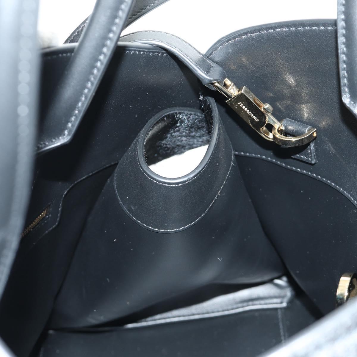 Salvatore Ferragamo Gancini Bag Harako leather 2way Black Gold Auth BA13517M