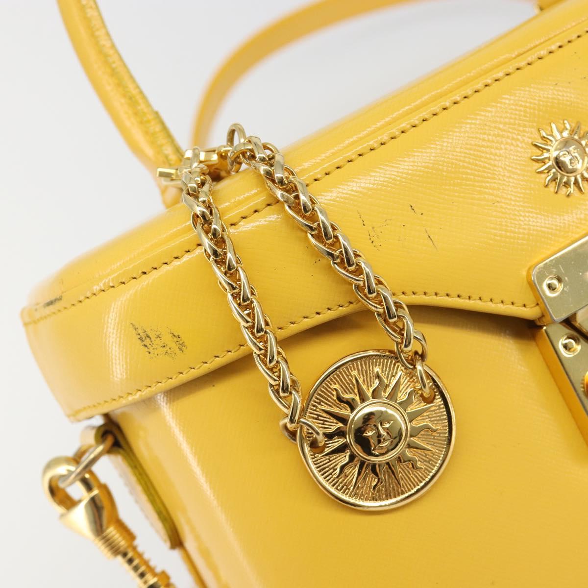Gianni Versace Hand Bag Leather 2way Yellow Gold Auth BA13518