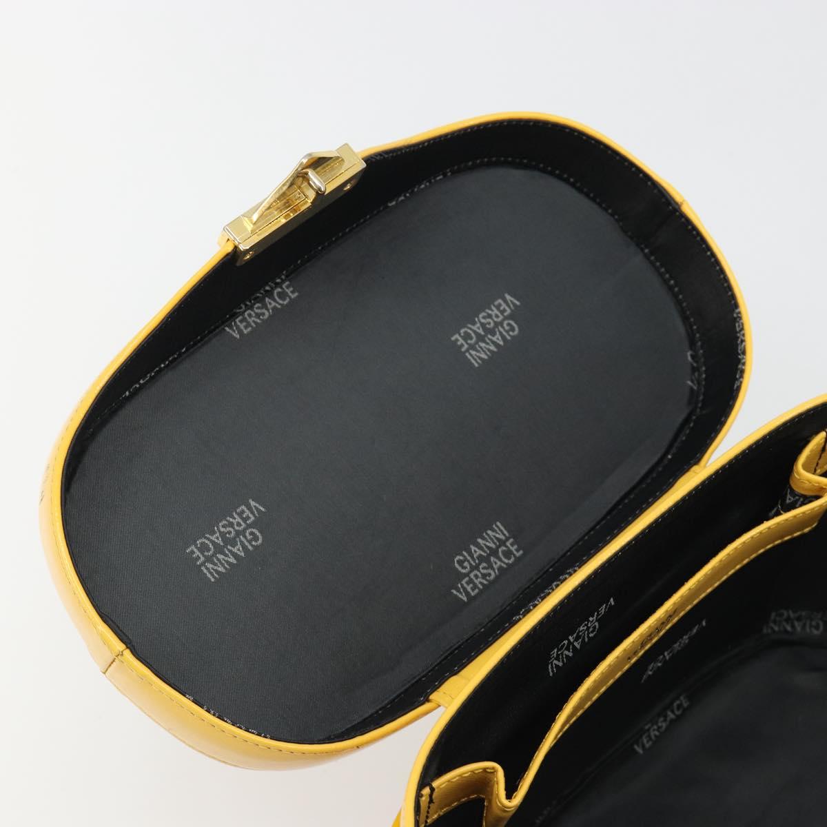 Gianni Versace Hand Bag Leather 2way Yellow Gold Auth BA13518