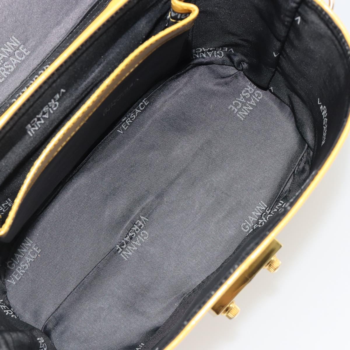 Gianni Versace Hand Bag Leather 2way Yellow Gold Auth BA13518