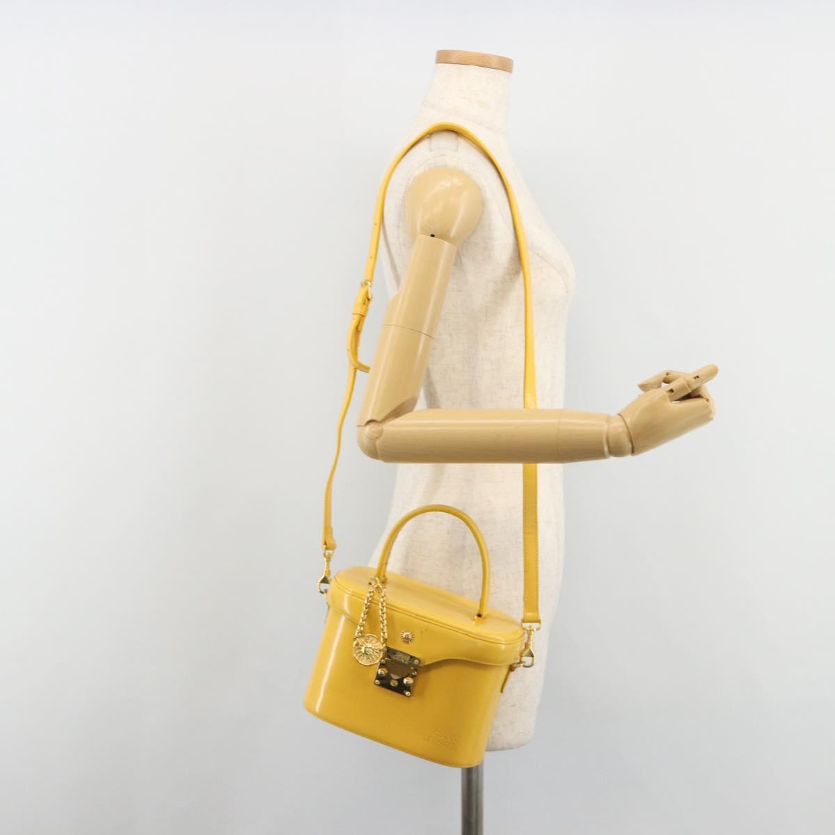 Gianni Versace Hand Bag Leather 2way Yellow Gold Auth BA13518