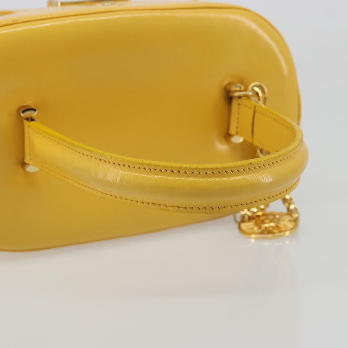 Gianni Versace Hand Bag Leather 2way Yellow Gold Auth BA13518