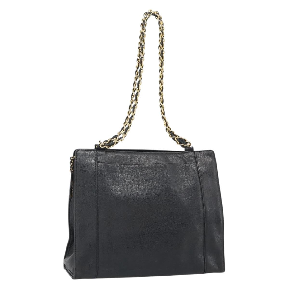 CHANEL Chain Matelasse Shoulder Bag Caviar Skin Black Gold CC Auth BA13522A