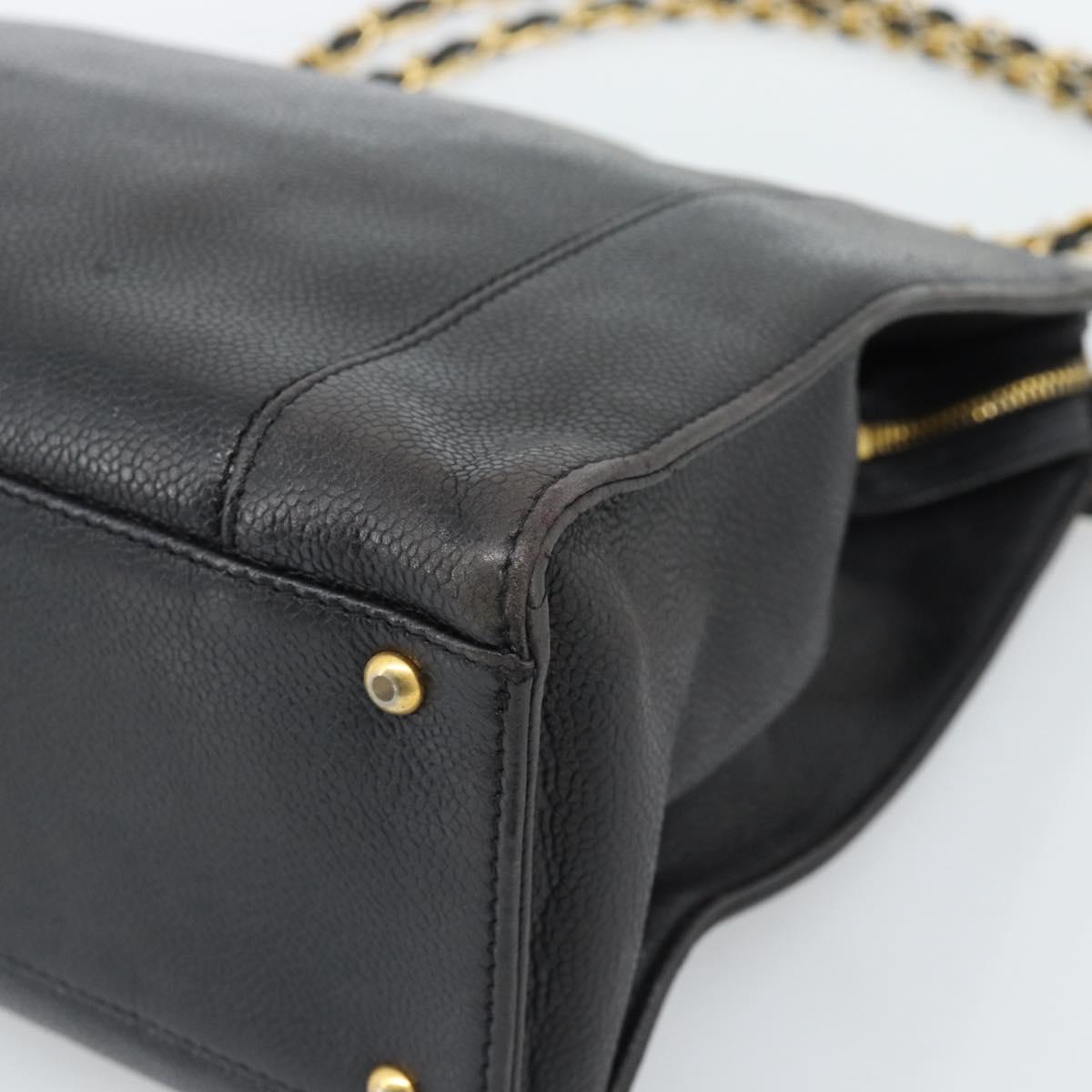 CHANEL Chain Matelasse Shoulder Bag Caviar Skin Black Gold CC Auth BA13522A