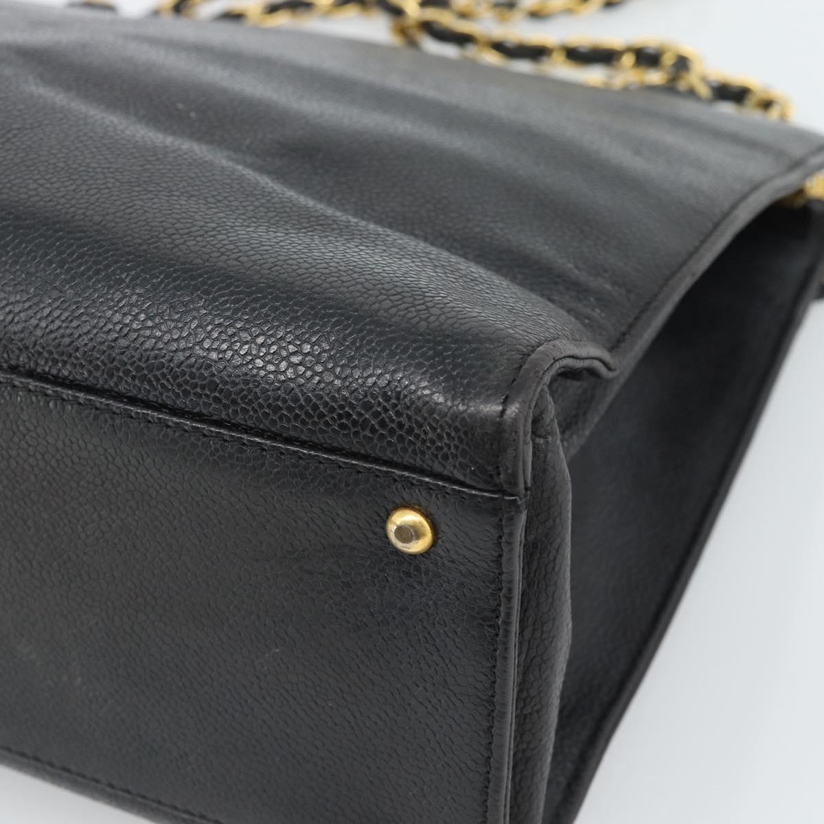 CHANEL Chain Matelasse Shoulder Bag Caviar Skin Black Gold CC Auth BA13522A
