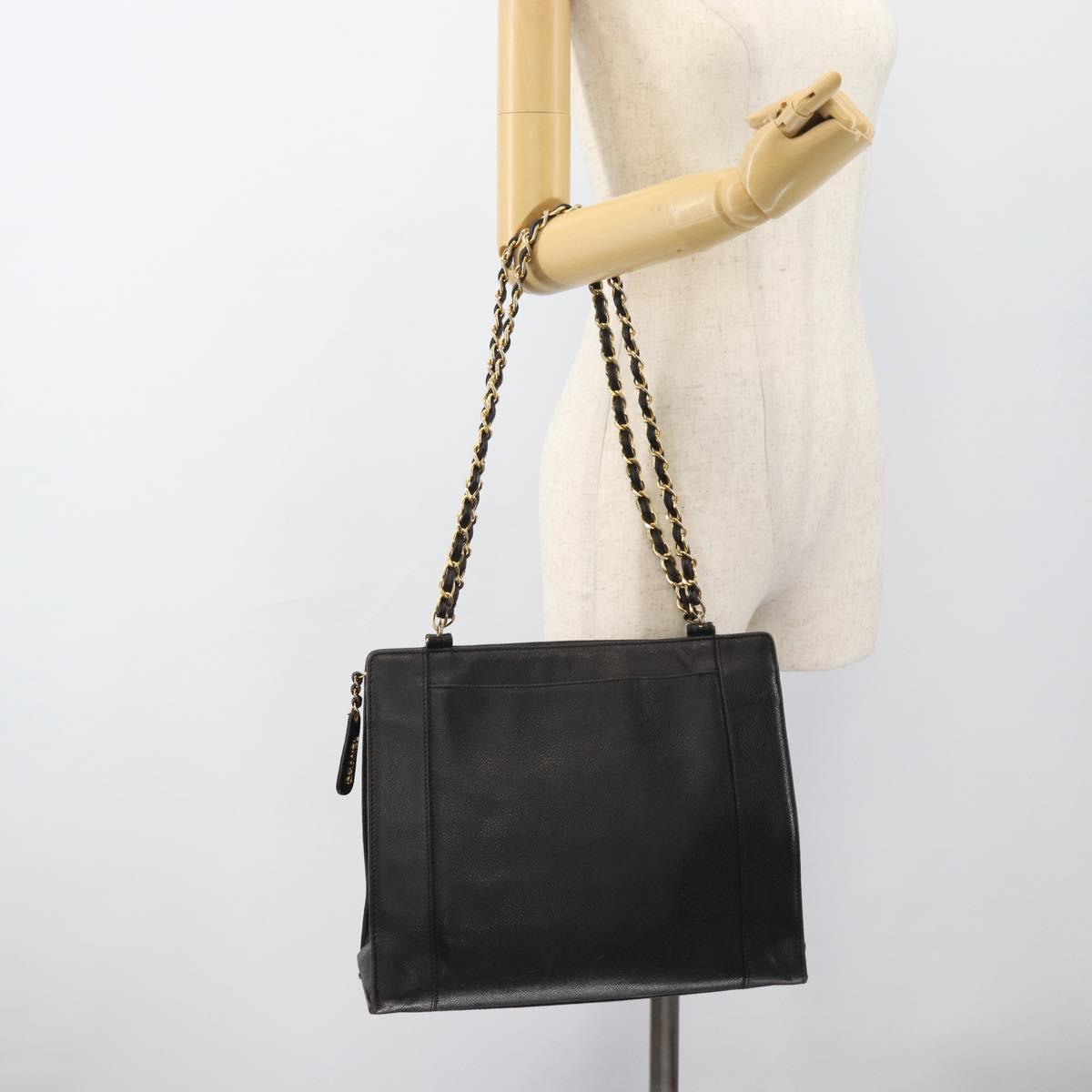 CHANEL Chain Matelasse Shoulder Bag Caviar Skin Black Gold CC Auth BA13522A