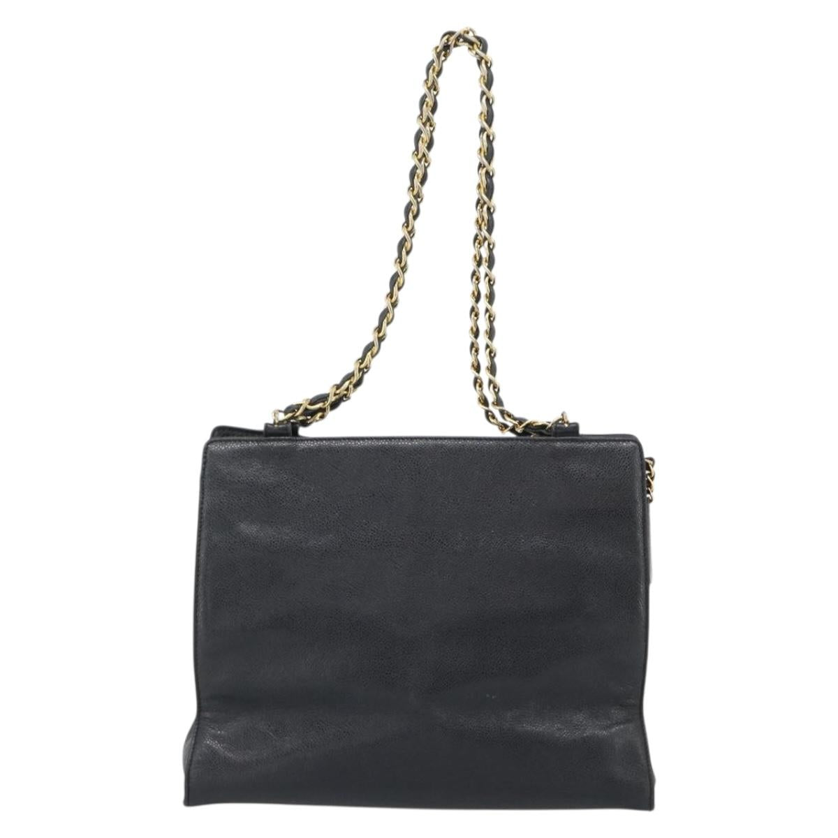 CHANEL Chain Matelasse Shoulder Bag Caviar Skin Black Gold CC Auth BA13522A