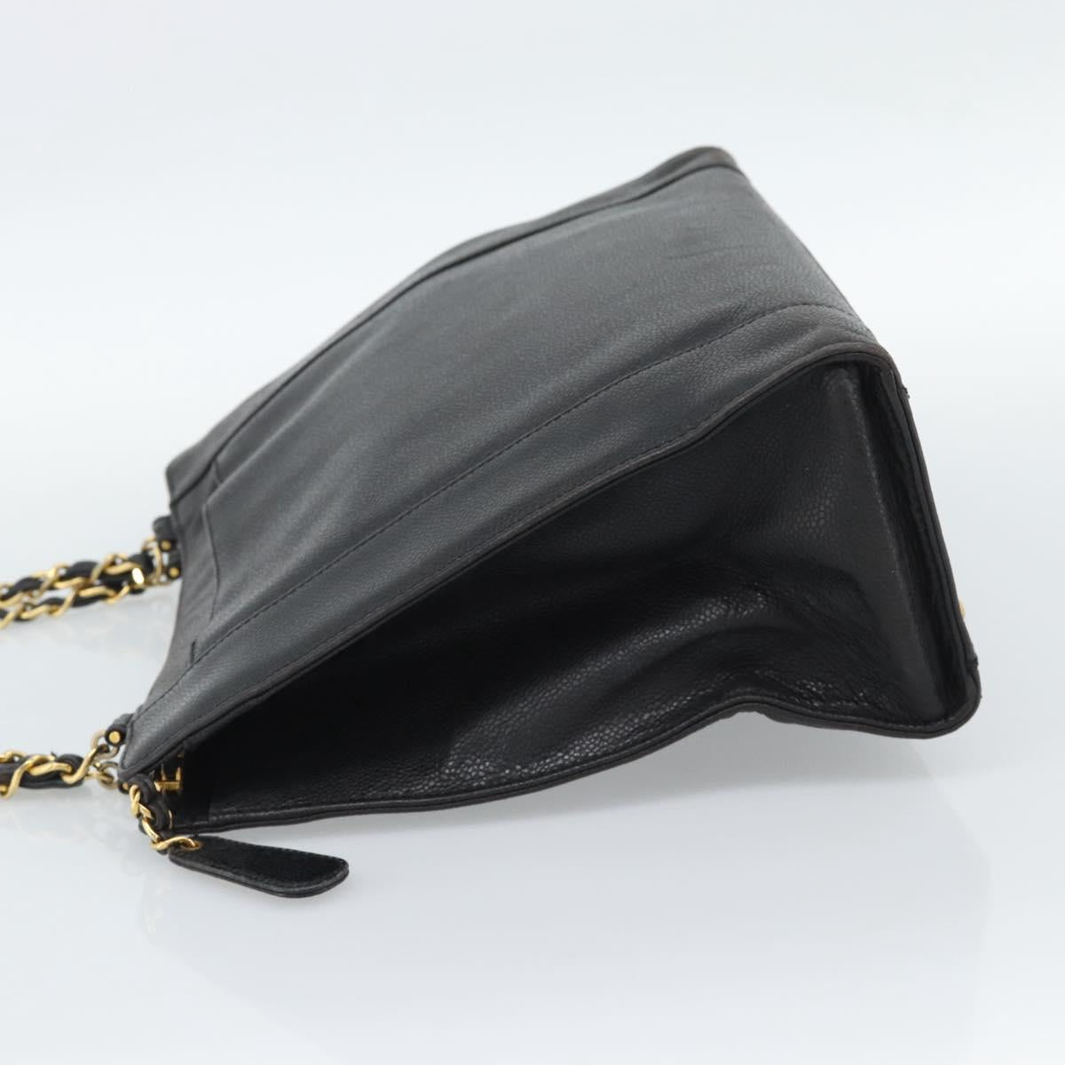 CHANEL Chain Matelasse Shoulder Bag Caviar Skin Black Gold CC Auth BA13522A