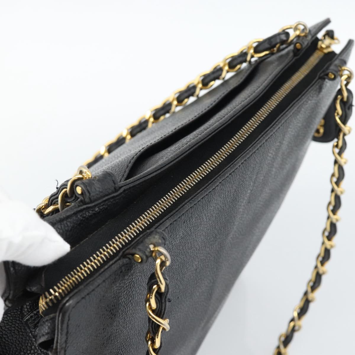 CHANEL Chain Matelasse Shoulder Bag Caviar Skin Black Gold CC Auth BA13522A