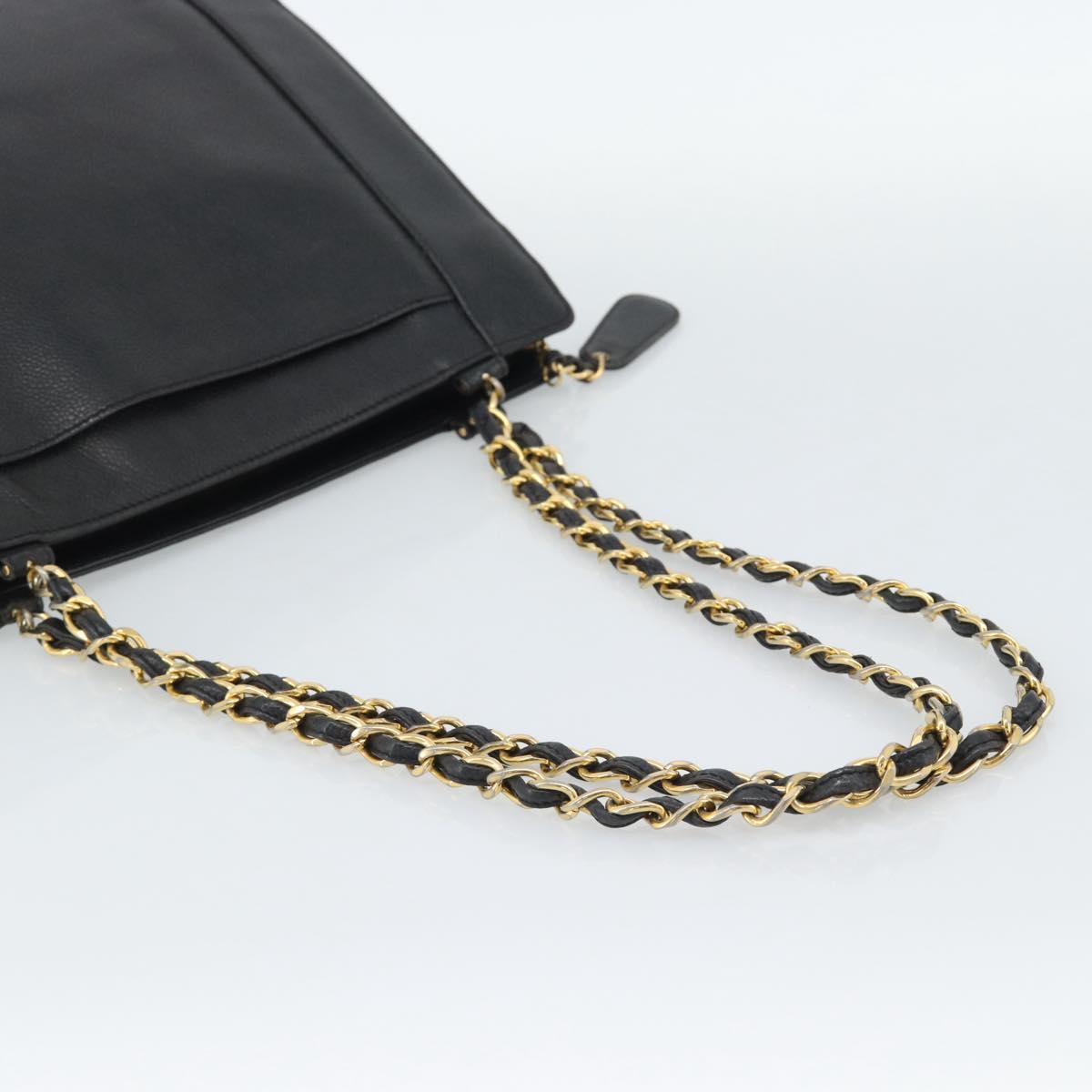 CHANEL Chain Matelasse Shoulder Bag Caviar Skin Black Gold CC Auth BA13522A