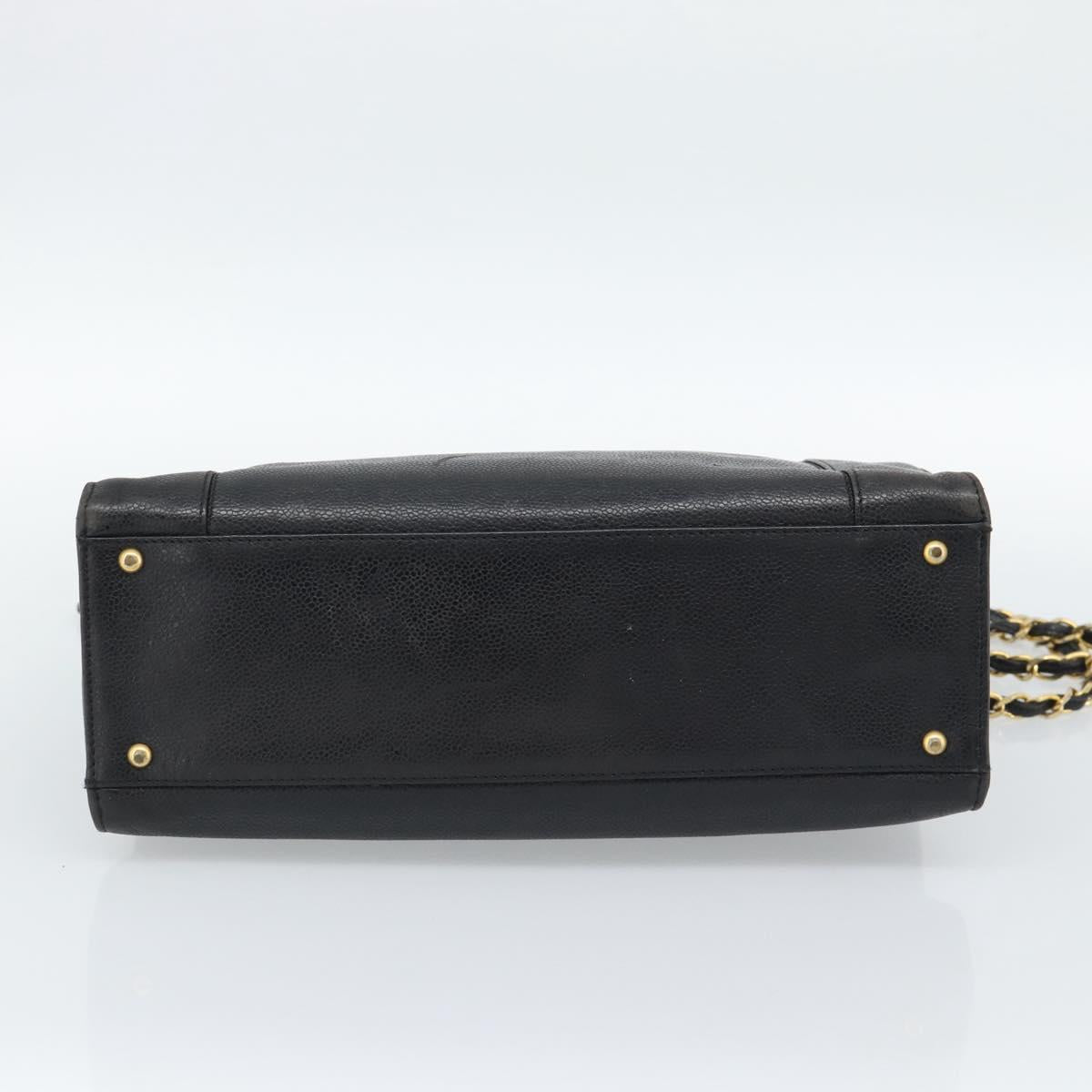 CHANEL Chain Matelasse Shoulder Bag Caviar Skin Black Gold CC Auth BA13522A